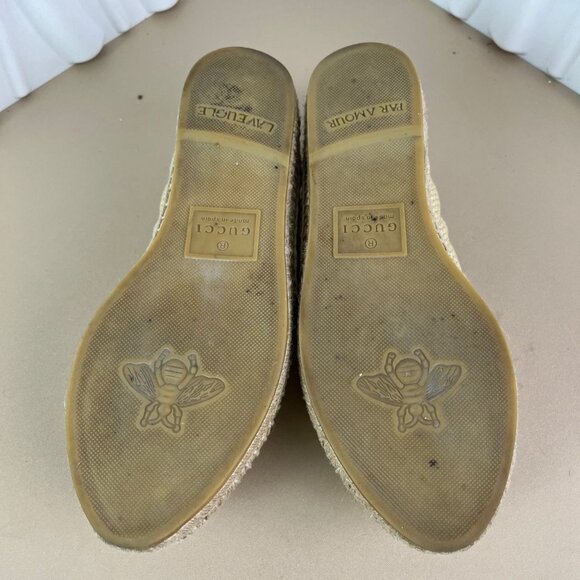 Gucci Beige Raffia Espadrilles With Gold GG Logo Womens 35.5 Made In Spain - Picture 7 of 9